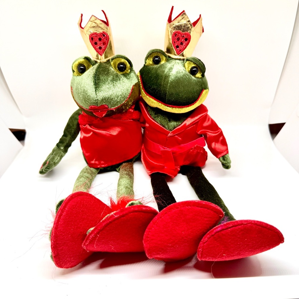 Amscan Valentine Frog Couple Plush Love Frogs with Tags Crowned 14” Vintage 2004